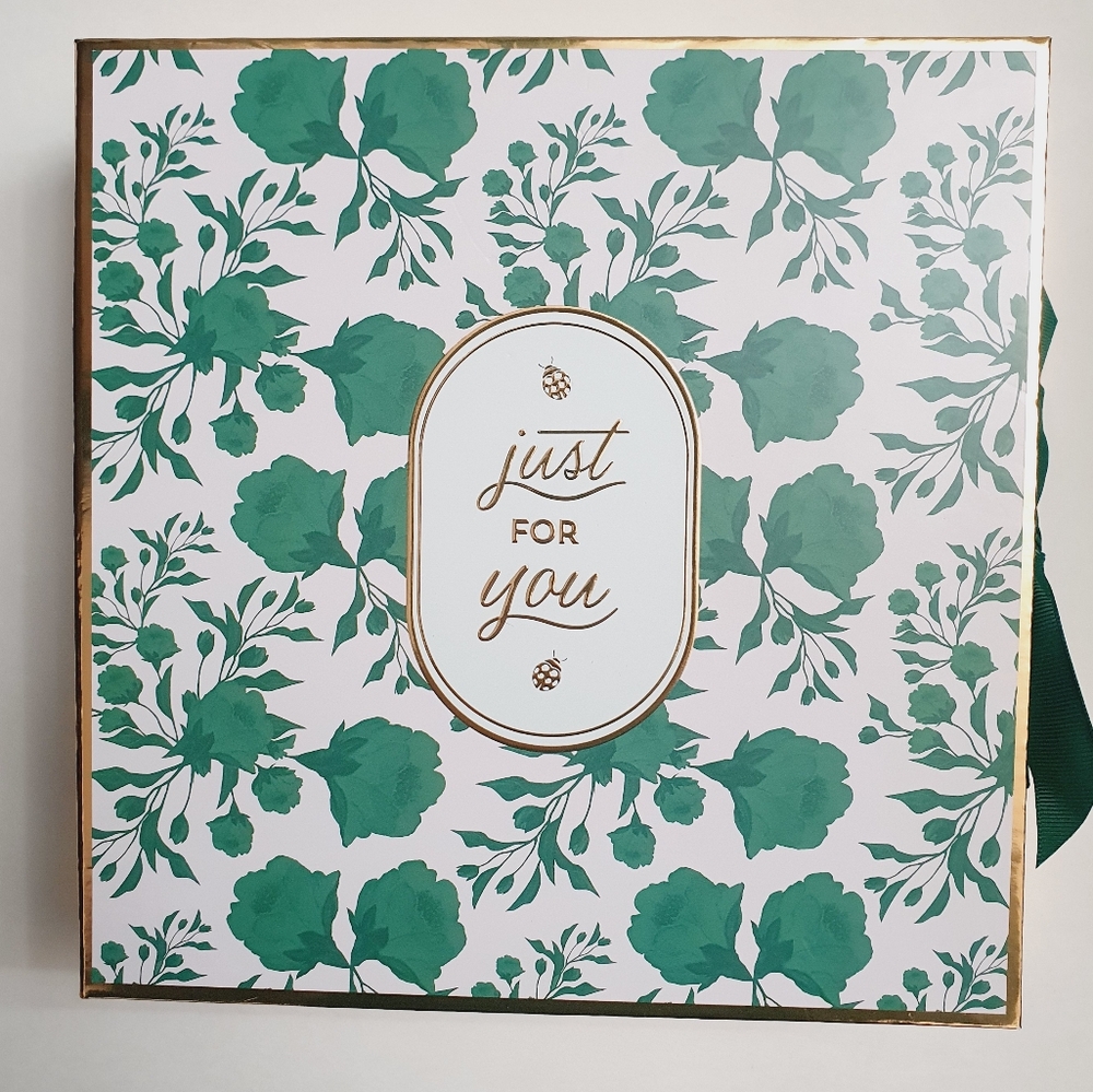 Bath & Body Works Just For You Empty Pink Green Gift Box with Ribbon